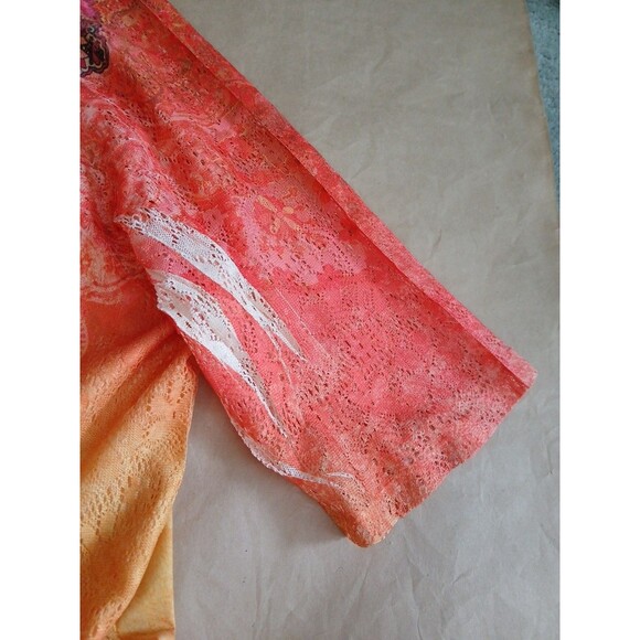 Catherines Short Sleeve Shirt Blouse Top Womens 5X Orange Rhinestones - Picture 7 of 8